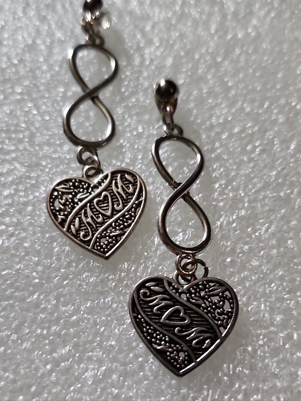 Hand Crafted Silver Infinity Heart Dangle Earrings
